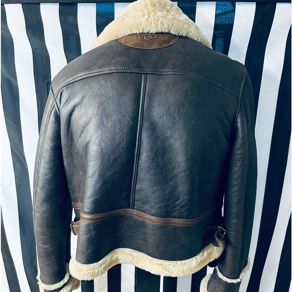 Ugg Genuine Leather Sherpa Lined Aviator Bomber Jacket (see measurements) - Picture 10 of 13